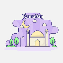 Ramadan Kareem Islamic background with flat landscape design