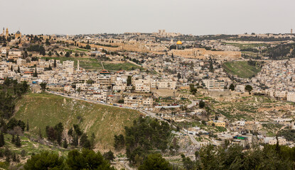 Fototapeta na wymiar View on the old city of Jerusalem in Israel