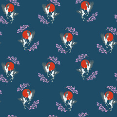 Dancing Japanese cranes. Design, backgrounds, poster