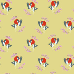 Dancing Japanese cranes. Design, backgrounds, poster