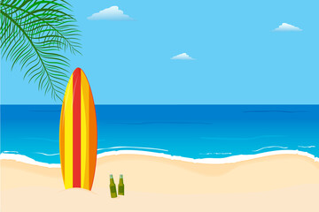 Vector illustration of a summer landscape. Sunny day on the sandy beach.
