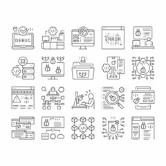 Debug Research And Fix Collection Icons Set Vector .