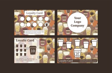 Loyalty card for coffee shop. Buy 9 get the 10th free. Buy 5 get the 6th for free. Set of business card template vector design.