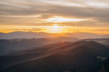 sunset in the mountains, carpathian mountains