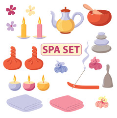  Collection of elements for massage and meditation. Vector illustration