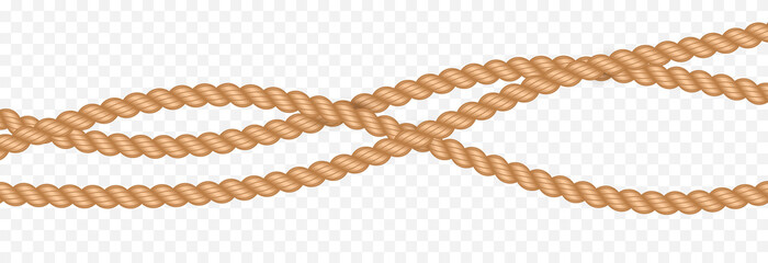 Vector set of nautical rope png. Nautical rope, whip on an isolated transparent background. Straight or twisted rope PNG. Decorative element.