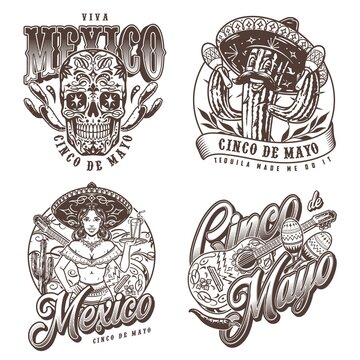 Black and white set with mexican characters