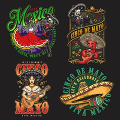Fototapeta na wymiar Mexican dance and music stickers set