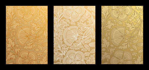 Ensemble de fond aux nuances cuivre et or avec une décoration au motif floral stylisé incrusté. © ID-EasyDoor