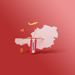 Fototapeta premium 3D rendering Austria map for Instagram tour post. Travel banner design template with space for your text.