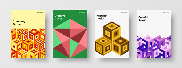 Fototapeta premium Original geometric hexagons banner template bundle. Unique presentation A4 design vector illustration set.