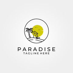 Beach paradise logo line art vector design
