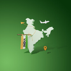  3d India Map and flag. Travel Flyer brochure design template. Social Media Post Design.