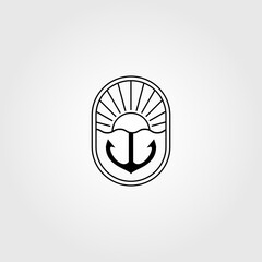 Emblem Line Art of Anchor Ship Logo Vector Design Illustration