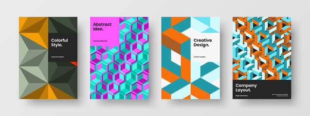 Obraz premium Simple company cover A4 design vector layout set. Fresh geometric tiles flyer illustration composition.