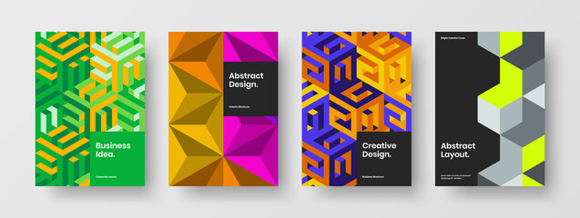 Fototapeta premium Multicolored annual report design vector illustration composition. Premium geometric tiles leaflet template collection.