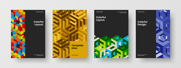 Original company cover design vector template composition. Fresh mosaic pattern presentation concept set.