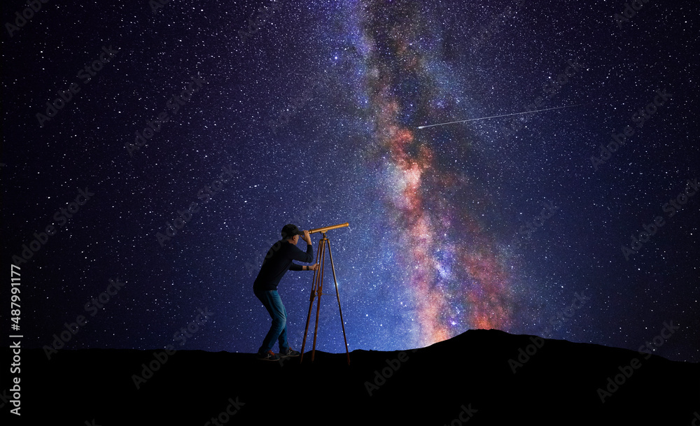 Canvas Prints man looking at the stars through a telescope