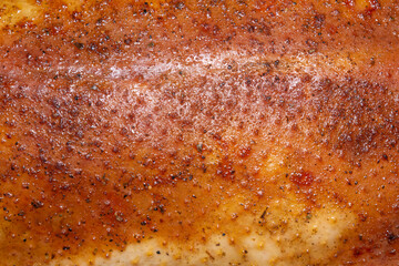 Close up shiny roasted duck skin