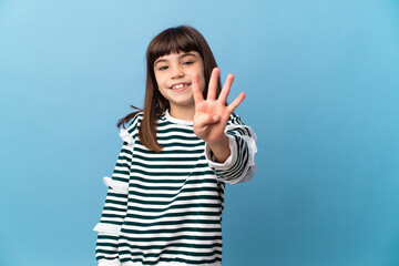 Little girl over isolated background happy and counting four with fingers
