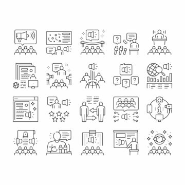 Pr Public Relations Collection Icons Set Vector .