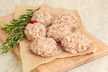 Traditional homemade raw pork meatballs