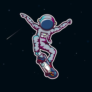Astronaut skateboarding on the space vector illustration