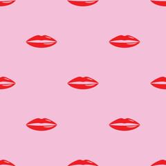 Mouth seamless pattern on pink color background, lip pattern 