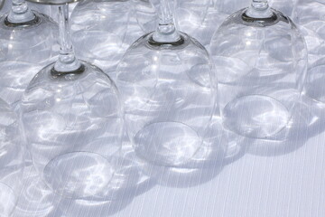 Row of empty wine  glasses ready for the party