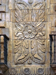Avilés (Asturias) Spain. Architectural detail on the facade of Camposagrado in the town of Avilés