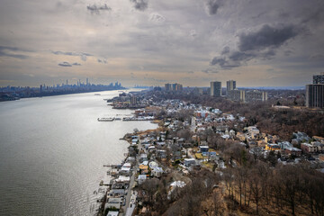 Obraz premium Aerial Drone of Fort Lee New Jersey 