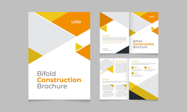 abstract bifold brochure design template for construction company