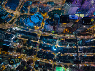 Top down view of Hong Kong city at night