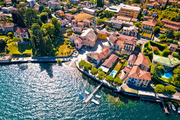 Lenno. Idyllic town of Lenno and Como lake waterfront aerial view