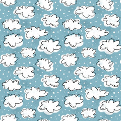 Seamless pattern with white clouds on blue background
