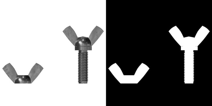 3D rendering illustration of a wing nut and screw