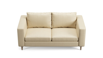 Modern beige leather upholstery sofa on isolated white background with shadows. Furniture for modern interior, minimalist design.