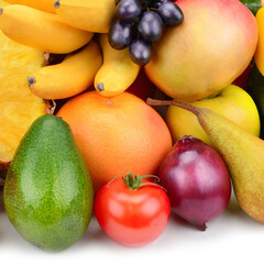 fruits and vegetables isolated on white background.