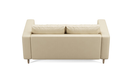 Modern beige leather upholstery sofa on isolated white background with shadows. Furniture for modern interior, minimalist design.