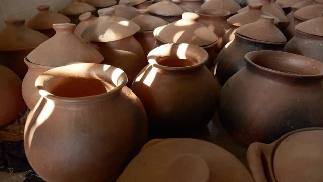 Finished clay pottery on local shop, Local crafts shop, Lam Dong Province. Vietnam