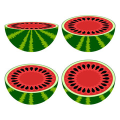 Fresh Ripe Watermelon Icon Set Isolated on White Background. Sweet Fruit for Dessert