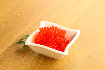 Red caviar in the bowl