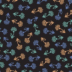 Abstract Beautiful Floral Branch in the Night Vector Graphic Seamless Pattern