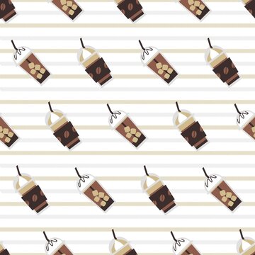Drink delicious ice coffee latte vector graphic art seamless pattern