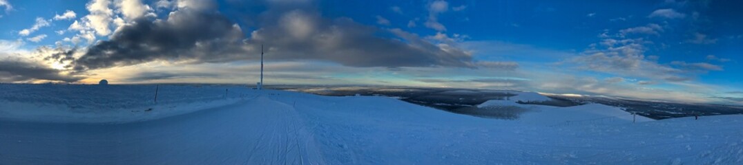 Endless landscape with forests in Finish Lapland close to the ski resort of Ylläs during dusk