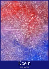 Watercolor map of Koeln Germany.
