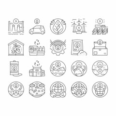Ecology Protective Technology Icons Set Vector .