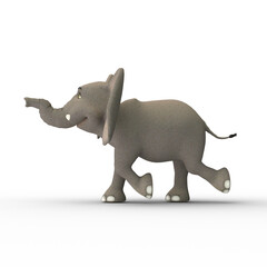 3D-illustration of a cute and funny adult cartoon elephant marching alone