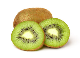 Kiwi fruit and Slices isolated on white background, Juicy kiwi.