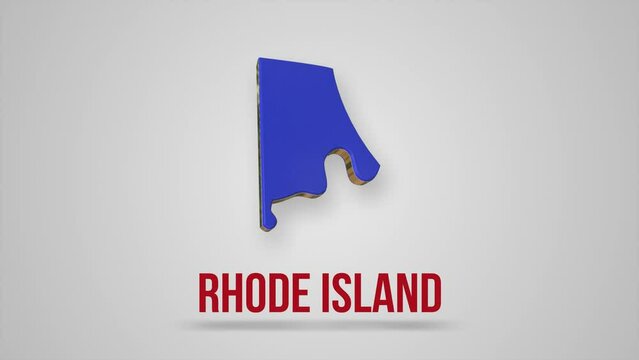 Animated line map showing the state of Rhode Island from the United State of America. USA. Rhode Island state lettering isolated on white background 